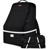 Car Seat Travel Bag,Padded Car Seats Backpack with Steel Cable Handle and Reflective Stripes, Large Durable Carseat Carrier Bag,Airport Gate Check Bag,Infant Seat Travel Bag with Shoulder Strap,Black