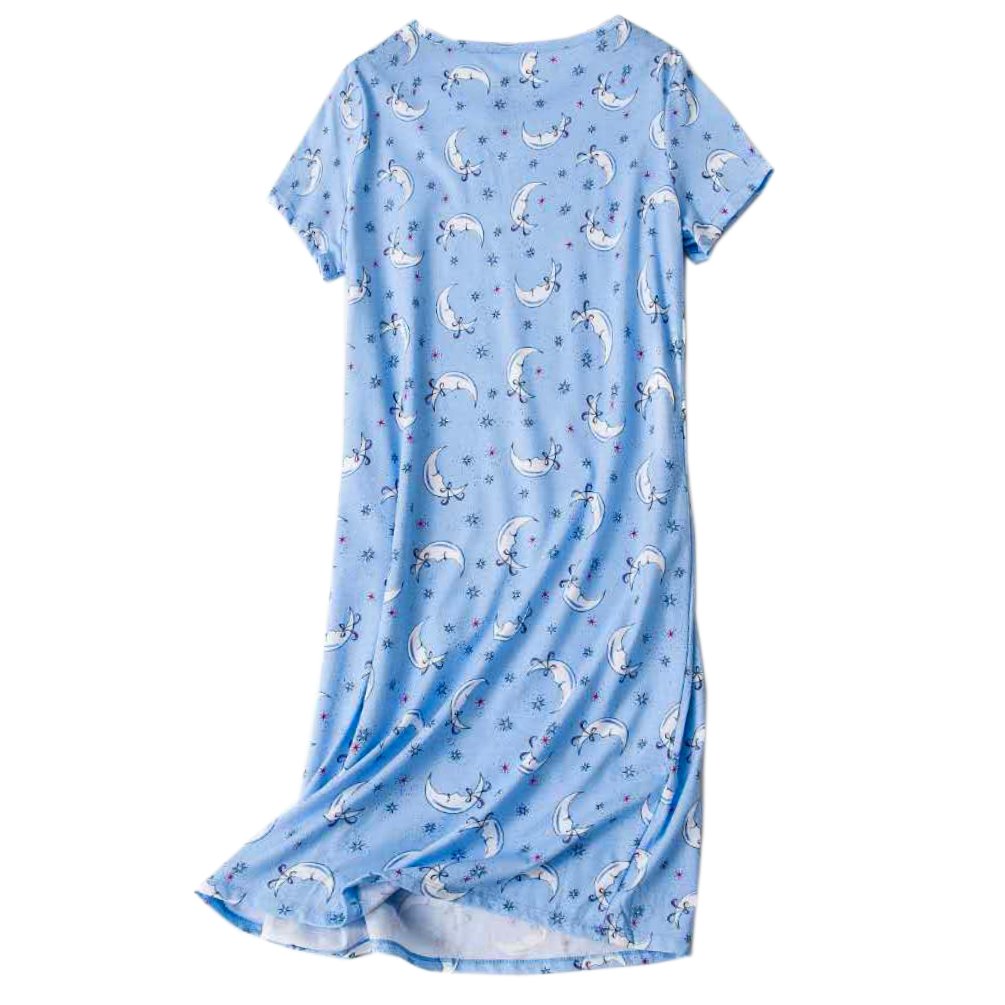 ENJOYNIGHT Womens Cotton Sleepwear Short Sleeves Print Sleepshirt Sleep Tee (Moon Cloud, L/XL)