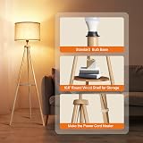 OUTON Solid Wood Tripod Floor Lamp with Storage Shelf and Remote view 3