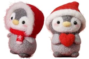 KOPIDA Funny Festive Christmas New Year Wool Needle Felting Starter Kit, Animal Needle Felting Kit, Non-Finished Felt Penguin Craft Kit, Lovely Penguin Needle Felting Kit for Beginners, 2 Set