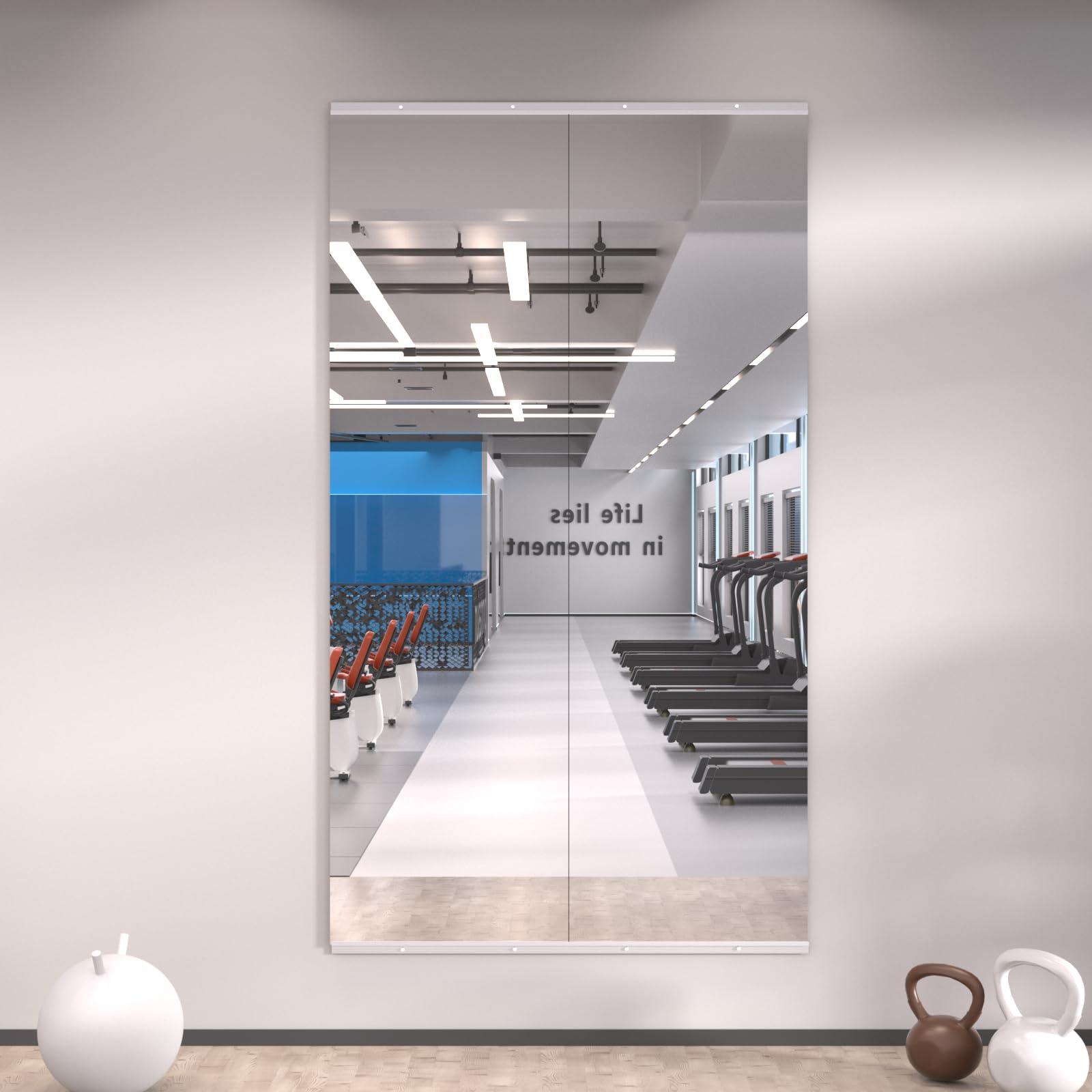 Photo 1 of LOAAO Home Gym Mirror, 56"x16"-2 PCS Gym Mirrors for Wall, Frameless, Tempered Glass, Large Workout Mirrors for Home Gym, Dance Studio, Yoga Room, Garage Gym