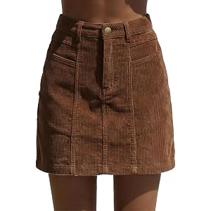 Sidefeel Women's High Waist Seam Line Corduroy Skirt | 2026 Fall Dresses, Button, Stretch, Knee Length, Big Pockets, A-Line,