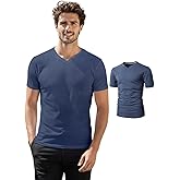 H2H Mens T-Shirts - Plain Novelty Slim Short Sleeve Cotton Blend (V Neck/Crew Neck) Multipack Size XS to 3XL