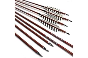 12pc 32 inch Wood Skin Carbon Arrows Spine 400 450 500 550 600 with 5" Real Feather for Longbow Compound Traditional Bow Hunt