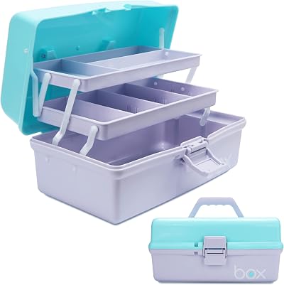 Creahaus 12in 3 Layer Storage Box with 2 Trays Blue Purple