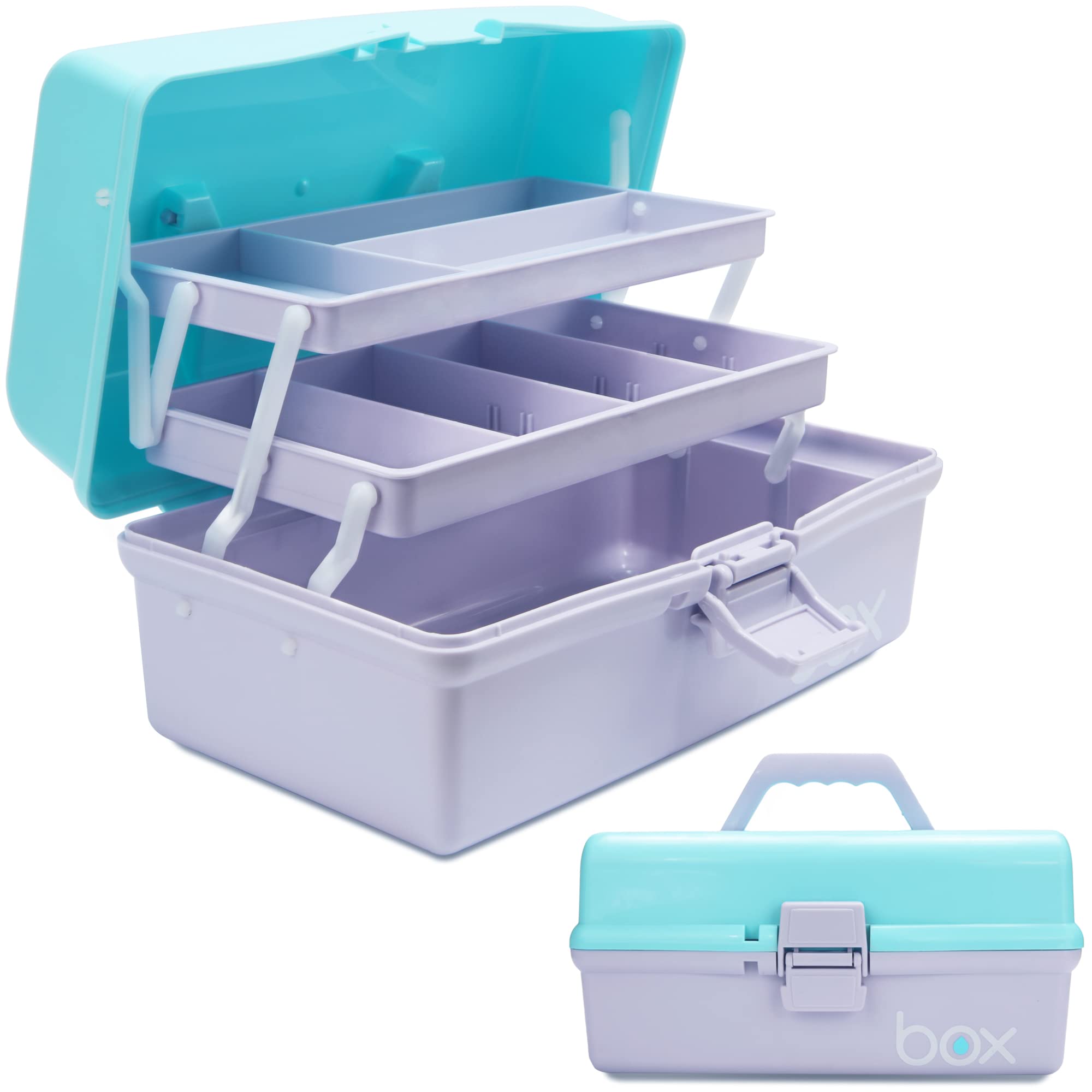Creahaus 12in 3 Layer Multipurpose Storage Box/Craft Storage Boxes With Compartments/Plastic Tool Box/Medicine Storage Box/Hair Accessories Organiser/Sewing Box with 2 Trays (Blue Purple) — image 1