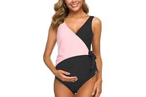Tempotrek Maternity Swimsuit One Piece Elegant V Neck Pregnancy Swimwear Tie Front Bowknot Bathing Suit Monokini