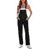Pink Queen Denim Overalls for Women Summer Loose Fit Long Pants Jean Romper Casual Adjustable Wide Strap Suspender Denim Bib Jumpsuit Black XL
