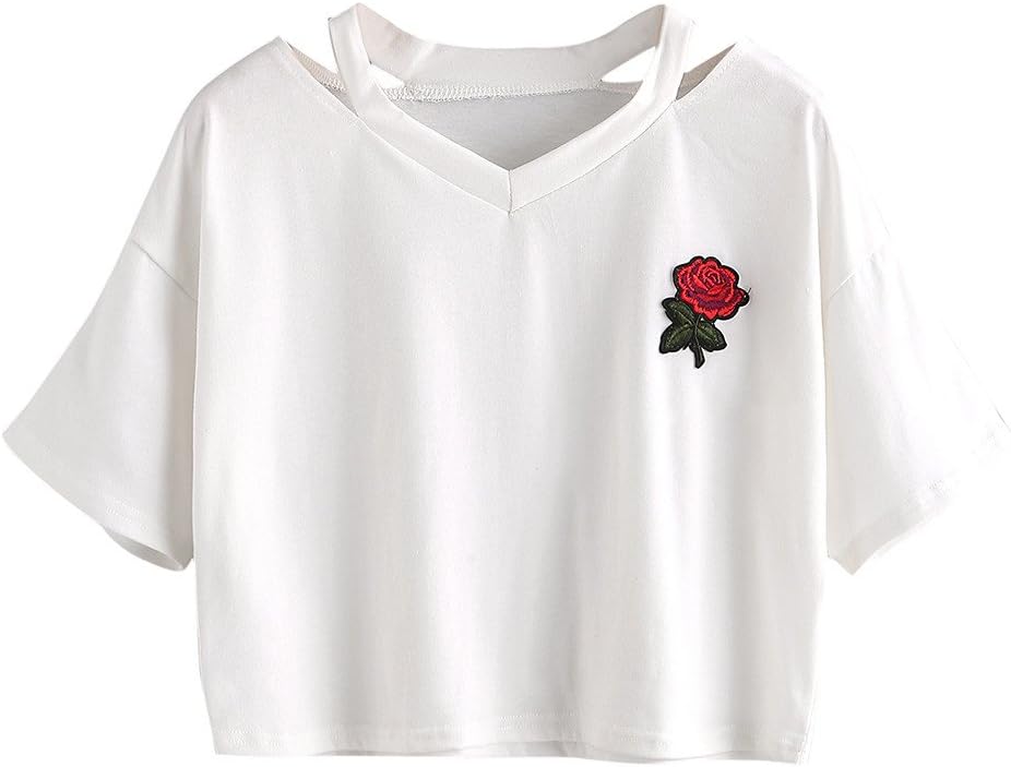 Hotkey Women Teen Girls Cute Planet Print Summer Cut Out Shoulder Short Sleeve Crop Tops Tee Shirts Short Tank Tops