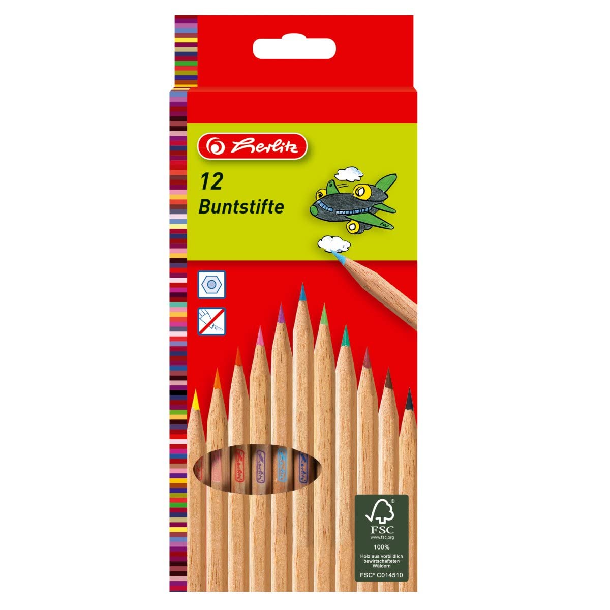 Herlitz Coloured Pencils Made of FSC Wood, Pack of 12 in Hanging Box, Natural