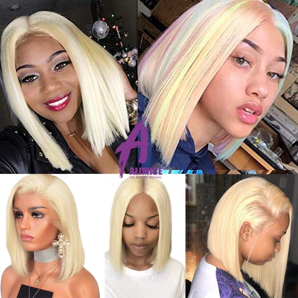 Alimice Lace Front Bob Wigs Straight 613 Blonde Human Hair Wigs 130% Density Brazilian Lace Front Remy Hair Wig Pre Plucked Glueless Lace Front Wigs for Black Women (8" lace front wig, 613 Blonde)