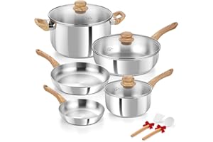 KOCH SYSTEME CS Stainless Steel Cookware Set 10 Piece, 18/10 Stainless Steel Pots and Pan Set with Tri-ply Base, Heat-Resista