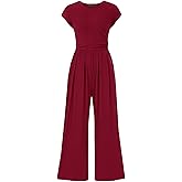 PRETTYGARDEN Summer Jumpsuits for Women Dressy 2026 Ribbed Cap Sleeve Wide Leg Pants Rompers Elegant Casual One Piece Outfits