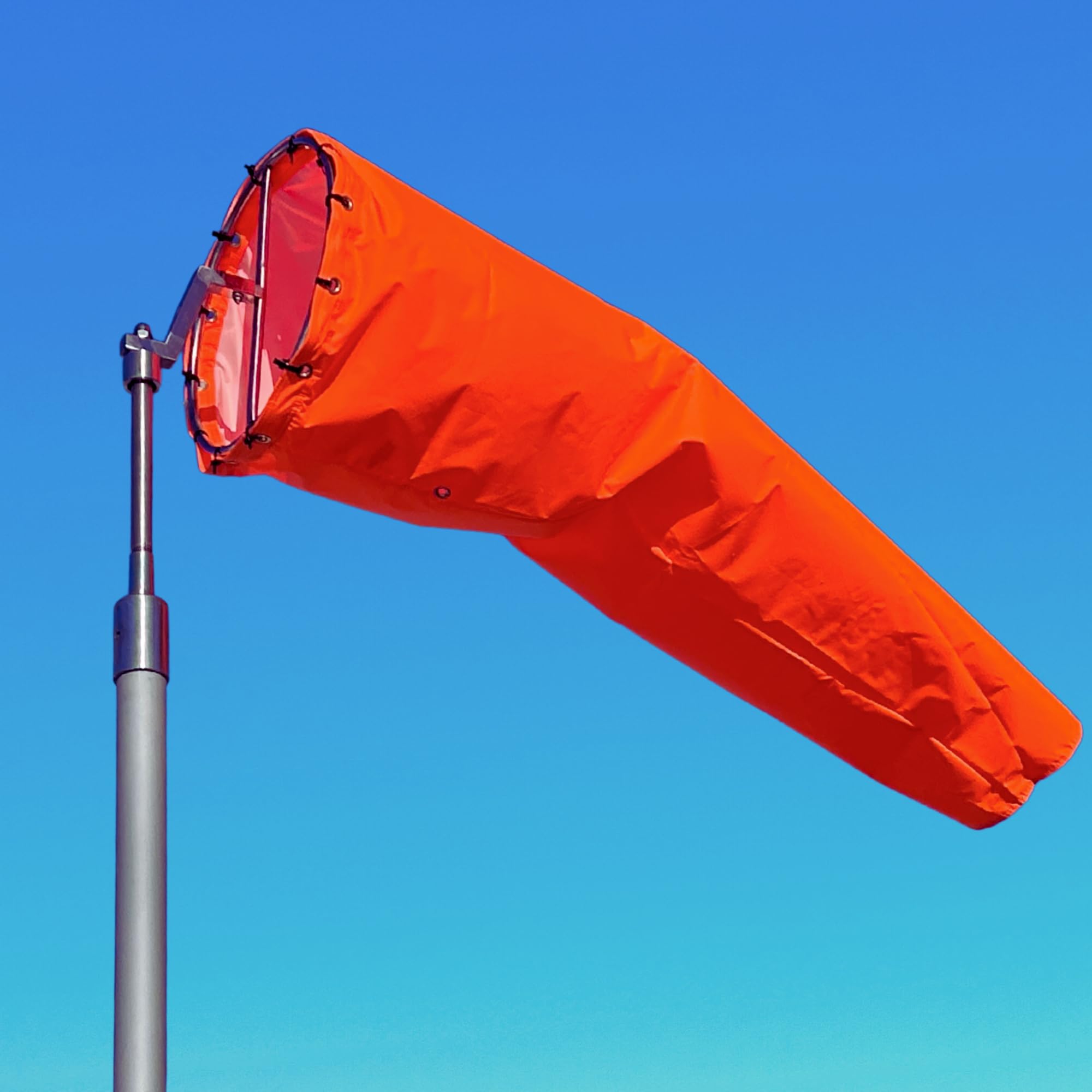View 1 of 13"x56" Airport Windsock | Heavy Duty, All Weather, Waterproof, UV Fade Resistant, High Vis Fluorescent, Quad Stitched, Zip Ties Included, for Industrial, Ranch, and Agricultural Use | Orange