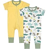Teach Leanbh Baby Boys Girls 2 Pack 2 Way Zipper Footless Pajamas Cotton Short Sleeve Printing Romper Sleep and Play
