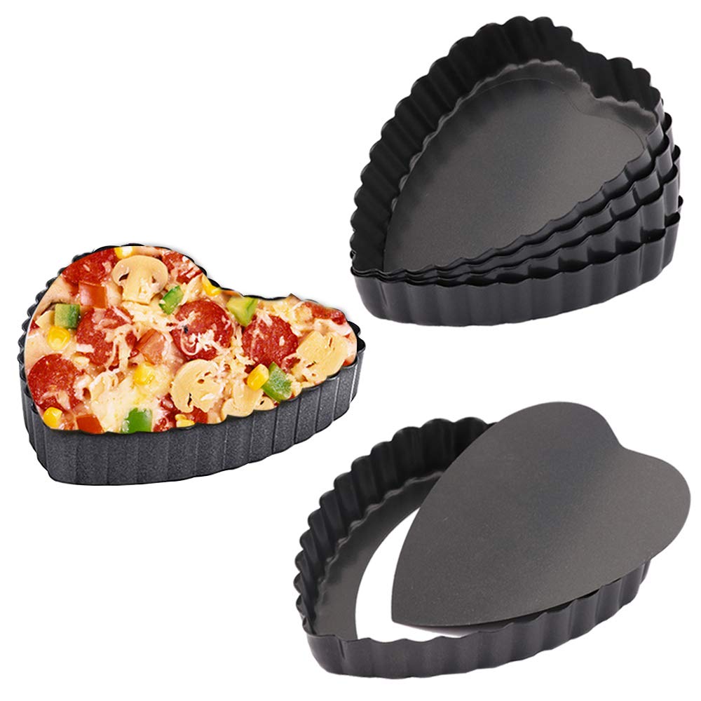 Cyimi Mini Tart Pan Set of 6 Non-Stick 4 Inch Heart-Shaped Quiche Pan with Removable Bottom Tart Pan for Pies, Quiche Bake.