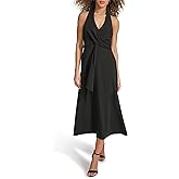 Siena Womens Sleeveless Halter V-Neck Draped Tie Front Midi Dress