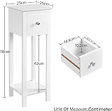 Yaheetech Wooden Slim Bedside Table Narrow Nightstand with Drawer White view 3