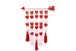 MEDOORE Valentines Day Tassel Garland Boho Wall Hanging Decoration Cupid Wooden Hanging Garland with Felt Hearts and Tassels for Valentine's Day Wedding Living Room Bedroom Nursery Room Decoration