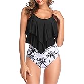 Womens Swimsuits Two Piece High Waisted Bikini Sets Tummy Control Tankini Ruffled Bathing Suit Swimwear