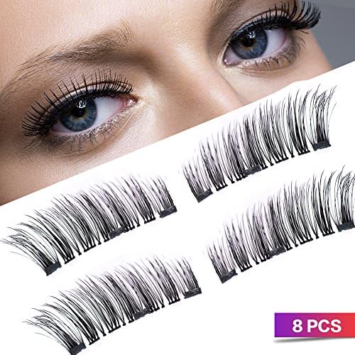 Magnetic Eyelashes Full Size Natural False Lashes Triple 3 Magnets Thin Eye Lashes No Glue Handmade 8 PCS False Eyelashes (N-A)
