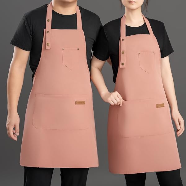 GEOUNZAY APRONS FOR WOMEN WITH POCKETS, KITCHEN COOKING APRONS, ADJUSTABLE BIB SOFT CHEF APRON FOR WOMEN MEN (PINK)