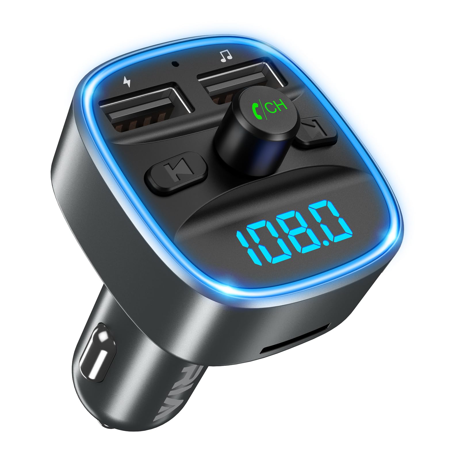 ORIA Bluetooth 5.3 FM Transmitter for Car, Bluetooth Car Adapter, Wireless Radio Receiver, Universal Car Charger with Dual USB, Hands-Free Calling, Music Player Support TF Card & USB Disk -Grey