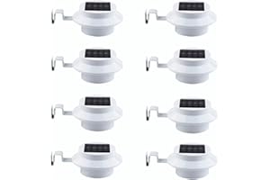 FALOVE 8 Pack White Solar Powered Gutter Lights Outdoor Decorative Waterproof Led Fence Lamp for Lighting Railing, Outside Wall, Deck, Garden, Path, Backyard, Sidewalk, Yard, Patio, No Drilling Installation
