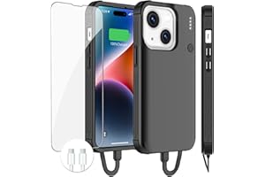 GIN FOXI Battery Case for iPhone 15/15 Pro，Built-in Cable & 【2024 Exclusive Edition】 7000mAh Fast 15W Rechargeable Portable Extended Charger Case Cover for iPhone 15/15 Pro Charging Case，Black