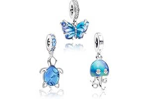MGIUL 925 Sterling Silver Charms for Bracelets Necklaces,Sea Turtle Crab Chameleon Camera Heart Map Compass Passport Pendants Beads,Safety Chain Clip Charm Jewelry Gift for Women Girls at Christmas,Mother's Day,Birthday