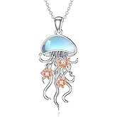 OUTANG Jellyfish Necklace for Women 925 Sterling Silver Moonstone Jellyfish Pendant Necklaces Hawaiian Ocean Animal Jewelry Gifts for Daughter