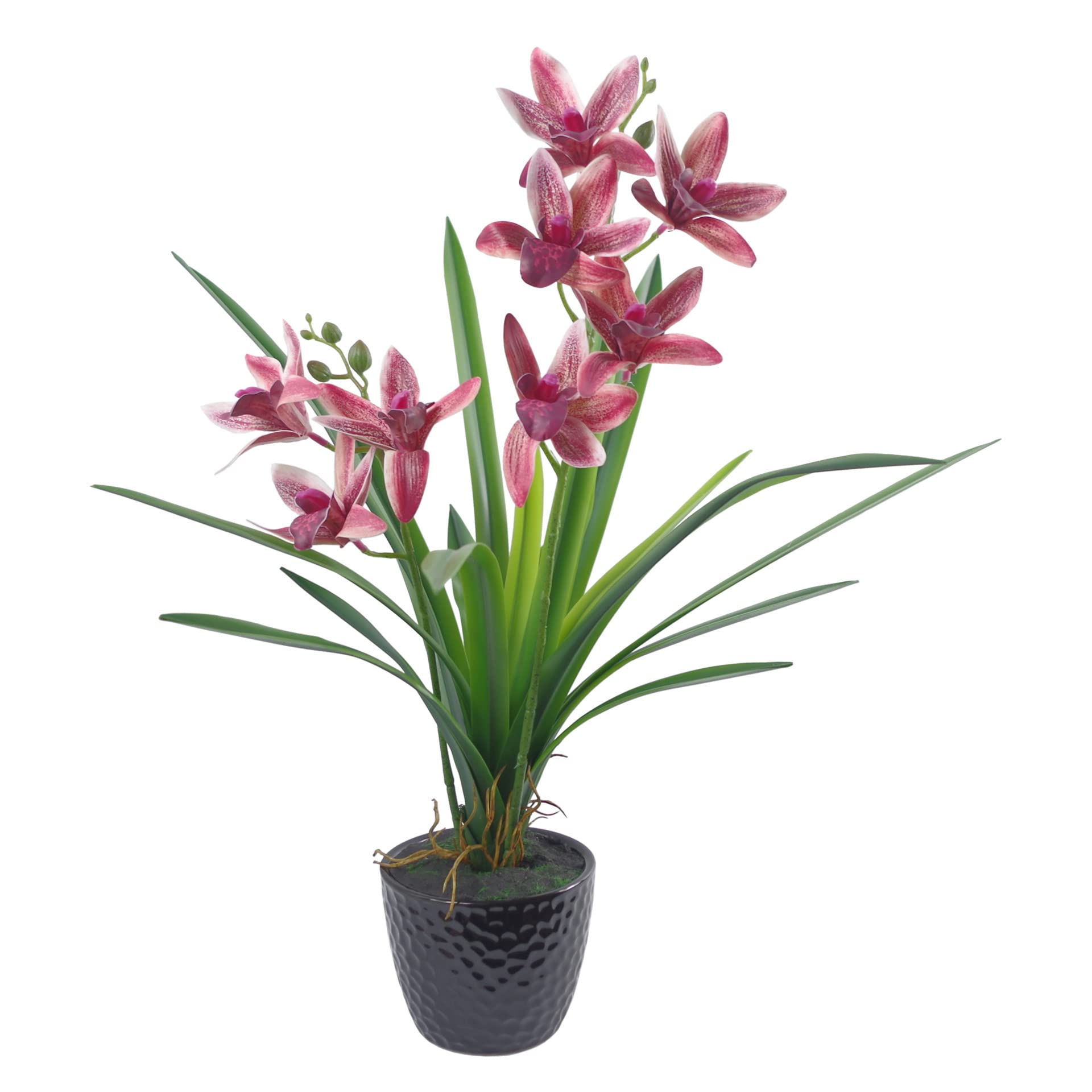 Leaf Artificial Orchid with Black Ceramic Planter