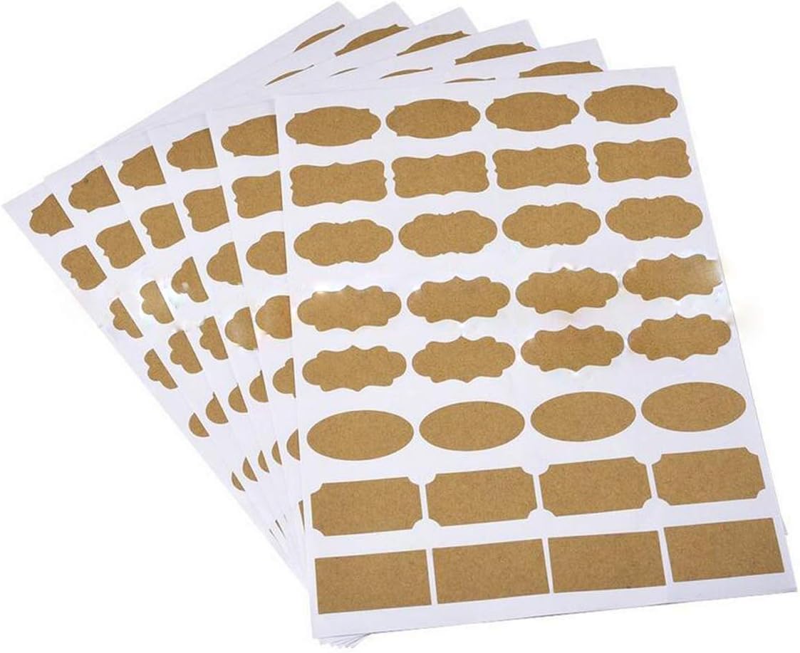 6Sheets Assorted Shape Kraft Paper Self-Adhesive Label Stickers Essential Oil Bottle Cap Coding Labels Sample Vials Stick-on Tags Markers for Organizing Identifying