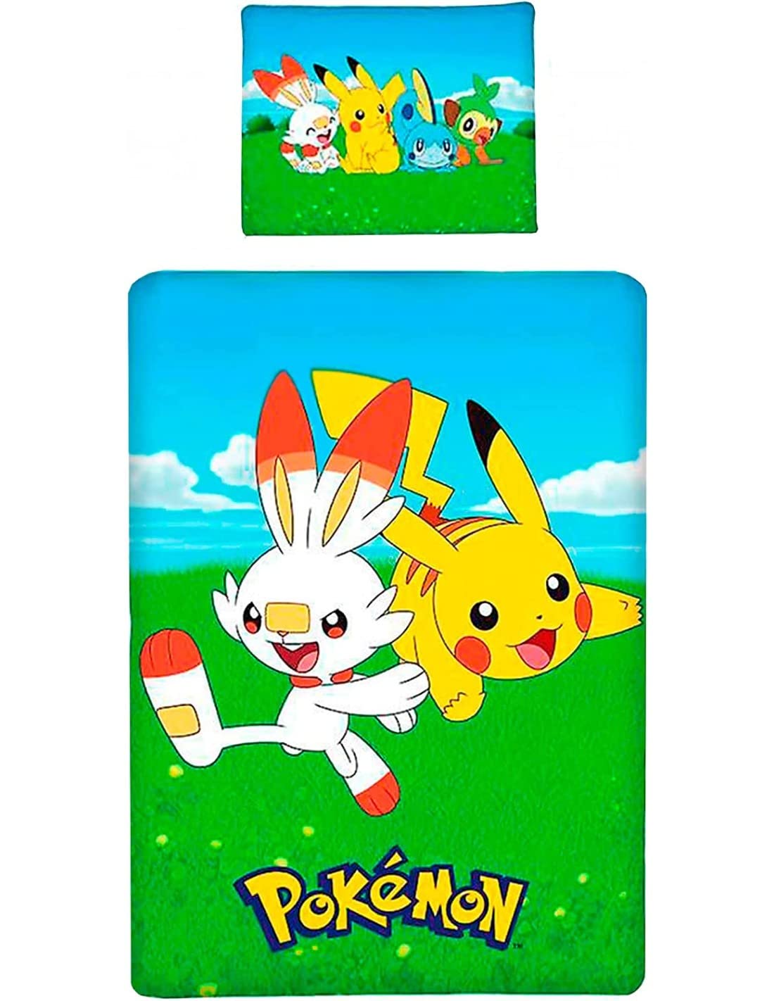 Pokemon Pikachu & Friends Single Duvet Cover Set - 100% Cotton Bedding Duvet with Pillow Case - Reversible Duvet Set for Kids - Comfortable & Breathable - Cute Design