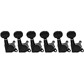 Musiclily Pro R15J-07 6 inline 15:1 Ratio Guitar Tuners Tuning Pegs Black | Vintage Oval Button, Full Sealed Machine Heads Tuning Keys, for Strat Tele Style Electric Guitar