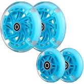 Front 120mm &amp; Rear 80mm Light-Up Flashing 3-Wheeled kid Scooter Replacement Wheels, Complete Wheels Set for 3-Wheeled Kid Push Scooter, Set of 4 (Blue)