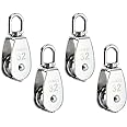 4Pcs M32 Single Pulley Block, Creatiee-Pro Heavy Duty 304 Stainless Steel Pulley Roller Crane Swivel Hook, Wheel Swivel Rigging Lifting Wheel Fixed Pulley for Wire Rope Loading 250kg