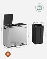 SONGMICS Dual Rubbish Bin 2-Compartment 24 L Each with Lids Pedals view 6