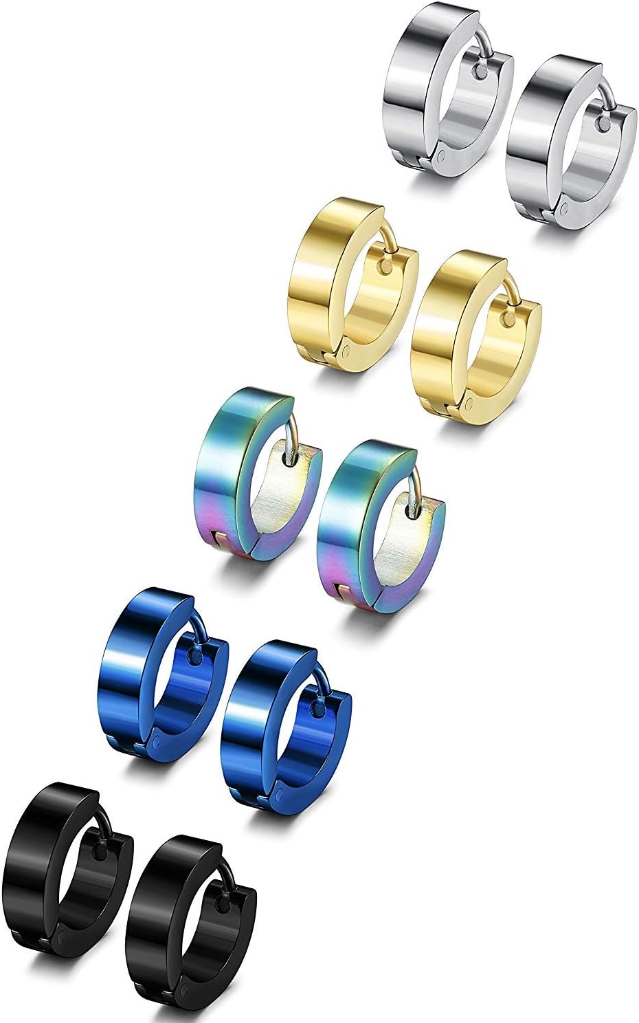 Adramata 5 Paar Edelstahl Creolen für Männer Frauen Huggie Ohrringe 13-20MM verfügbar