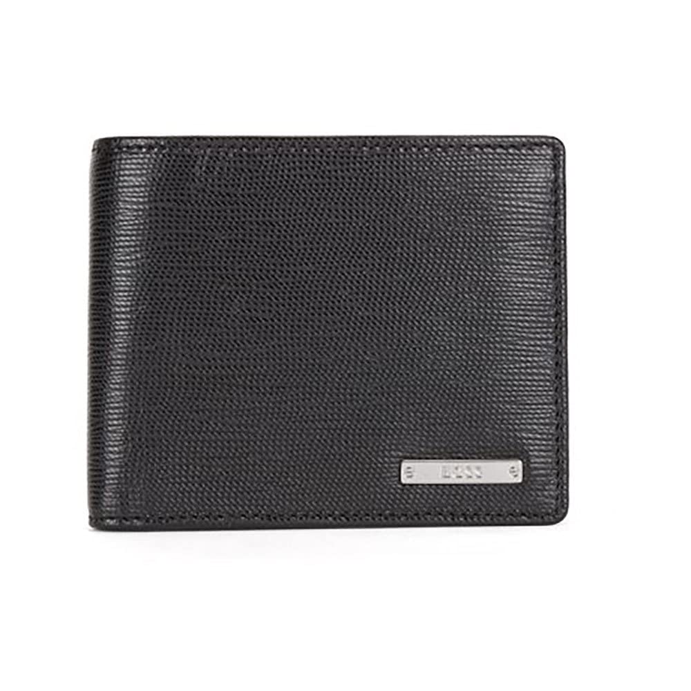BOSS Mens GalleryA Trifold Logo-Plate Wallet in Italian Leather