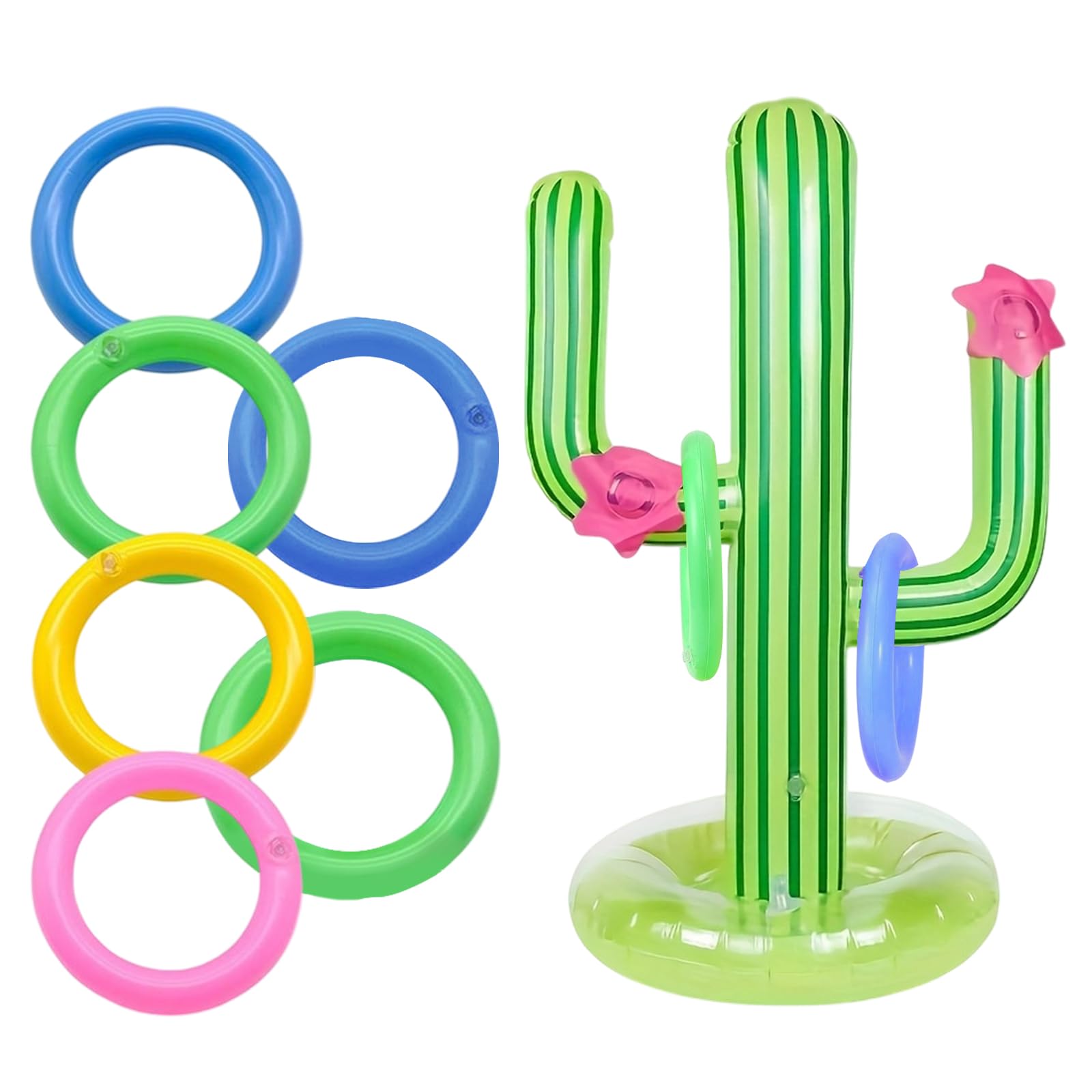 Inflatable Cactus Ring Toss Game Set, Inflatable Cactus with 6 Rings, Hawaiian Party Decorations, Fun Party Game for Kids & Adults, Swimming Pool Toy TAGMEIU Cactus Limbo Game