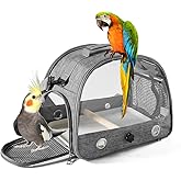 QYINXIU Bird Carrier Backpack with Perch, Pet Travel Bag, Lightweight and Breathable Parrot Travel Cage with Stand Tray Shoul