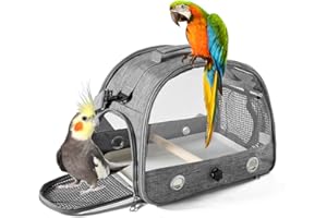 QYINXIU Bird Carrier Backpack with Perch, Pet Travel Bag, Lightweight and Breathable Parrot Travel Cage with Stand Tray Shoul