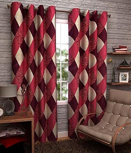 Homefab India (Pack of 2) Eyelet Polyester Window Curtains (5ft) - Maroon