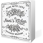 Funny Noni's Kitchen Wood Box Sign Decor Desk Sign Wooden Box Block Sign for Grandma kitchen Shelf Counter Desk Table Decor, Appreciation Gifts for Nana from Grandchildren, Grandkids