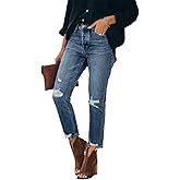 Lesore Womens High Waist Plus Size Stretchy Washed Ripped Distressed Jeans Destroyed Denim Straight Leg Cropped Jeans Pants 31
