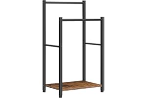HOOBRO Free Standing Towel Rack for Bathroom, 2 Tier Blanket Rack, 16.5" L x 9.4" W x 31.5" H, Blanket Holder, Drying and Display Rack with Shelf, Rustic Brown and Black BF02LB01