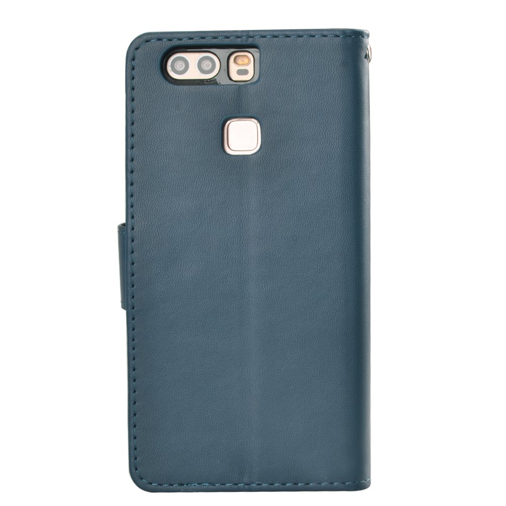Huawei P9 Case, MagicSky Wallet Case Folio Flip Premium PU Leather Case Cover with Card Holder Slot Pockets, Wrist Strap, Magnetic Closure For Huawei P9 - Blue