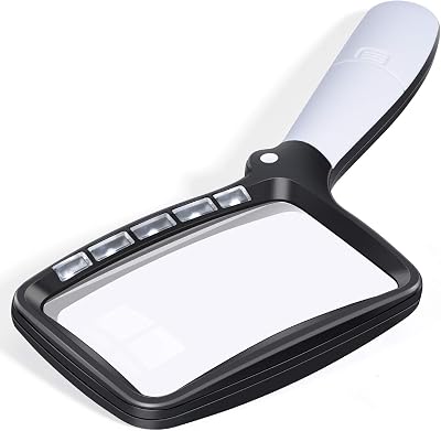 Kaome Rectangular Magnifying Glass with Light 2X 5 LED Foldable Handle