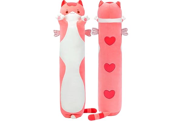Mewaii Long Cat Plush Body Pillow, Cute Cat Plush Animals Kawaii Soft Plushies, Kitten Plush Pillow Doll Gift for Girls Boys